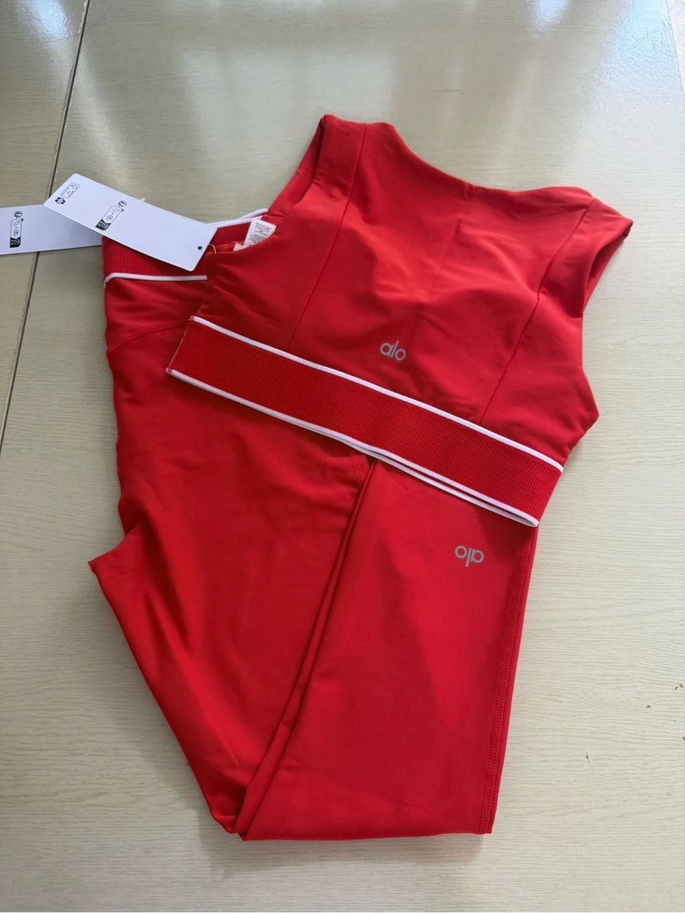 ALO Yoga Red Sports Bra with White Trim